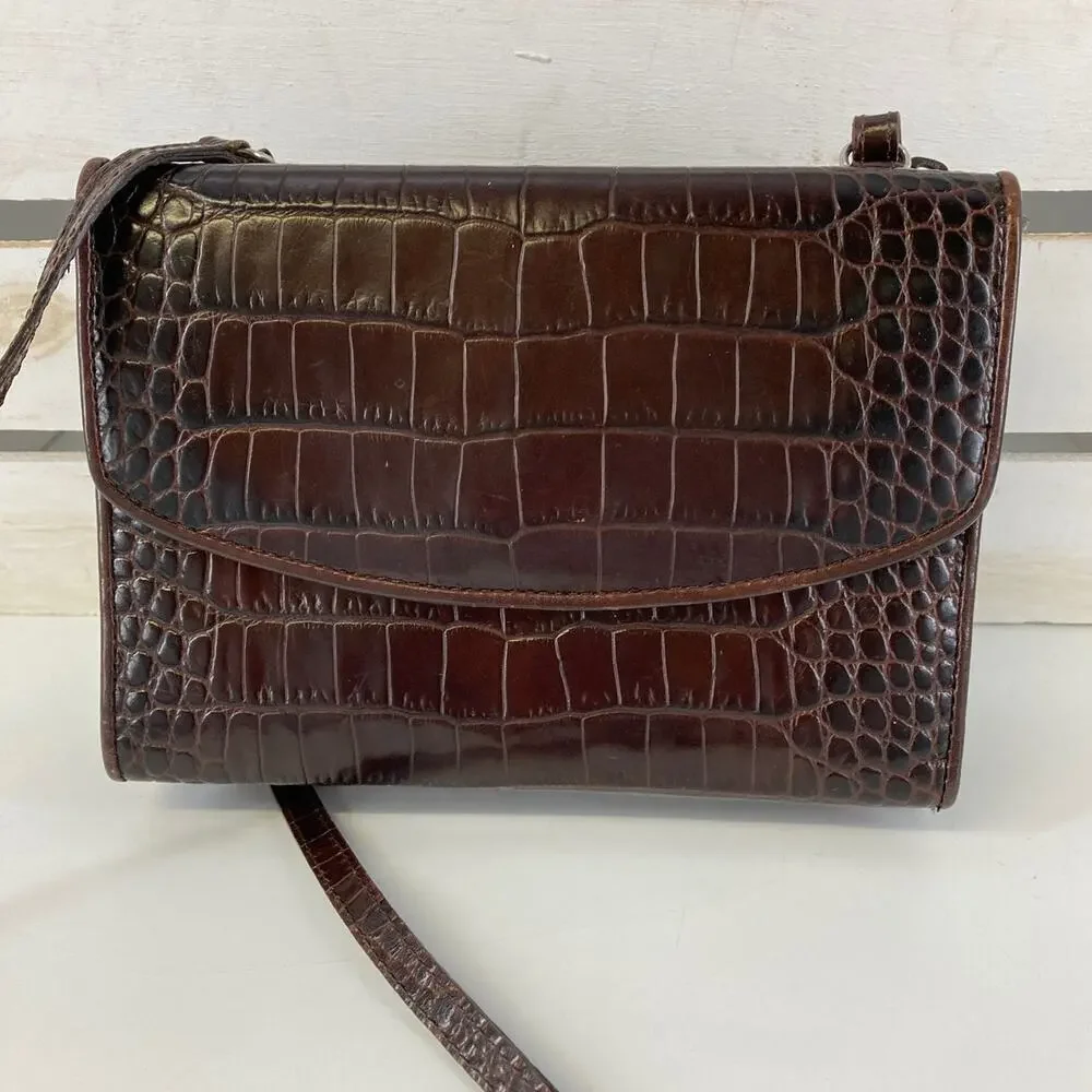 BRIGHTON SMALL BROWN ANIMAL PRINT CROSSBODY BAG WITH POCKETS